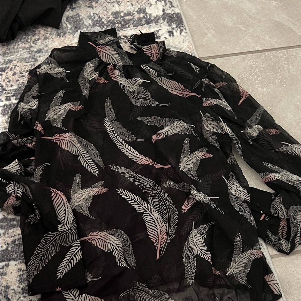 Who What Wear Black Blouse with Feather Design
